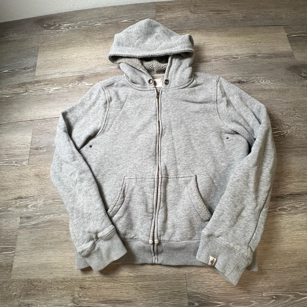 J CREW Zip Hoodie Womans L Gray Sherpa Lined Fleece Jacket AF1892